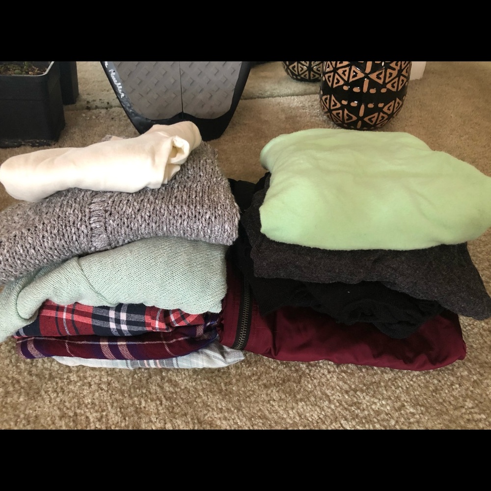 Selling all for $30, flannels, sweaters, jackets